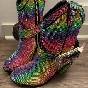 Dolls Kill rare Rainbow rhinestone cowgirl boots